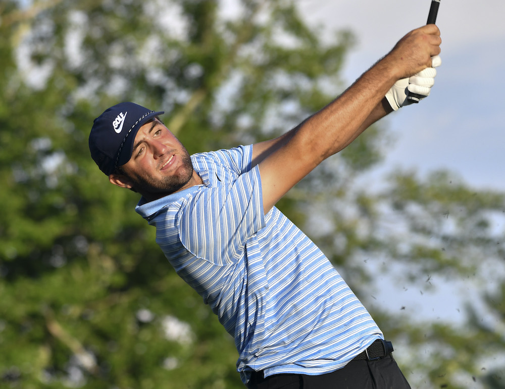 Scottie Scheffler hits his tee shot on the 17th hole during the third round of The Northern Trust golf tournament at TPC of Boston on August 22, 2020. u00e2u20acu201d Mark Konezny-USA TODAY Sports pic
