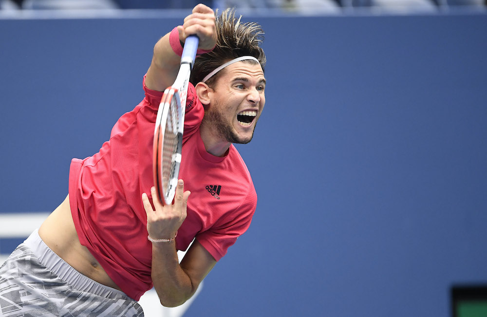 Dominic Thiem of Austria serves the ball against Alexander Zverev of Germany in the men's singles final match of the 2020 US Open tennis tournament. u00e2u20acu201d Danielle Parhizkaran-USA TODAY Sports pic