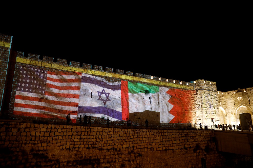 The flags of the United States, Israel, United Arab Emirates and Bahrain are projected on a section of the walls surrounding Jerusalemu00e2u20acu2122s Old City September 15, 2020. u00e2u20acu201d Reuters pic