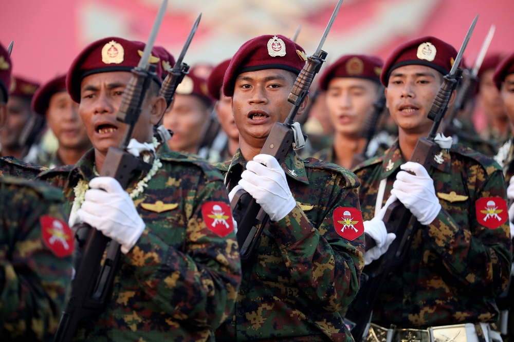 Myanmar soldiers take part in a military parade to mark the 74th Armed Forces Day in the capital Naypyitaw March 27, 2019. u00e2u20acu201d Reuters pic