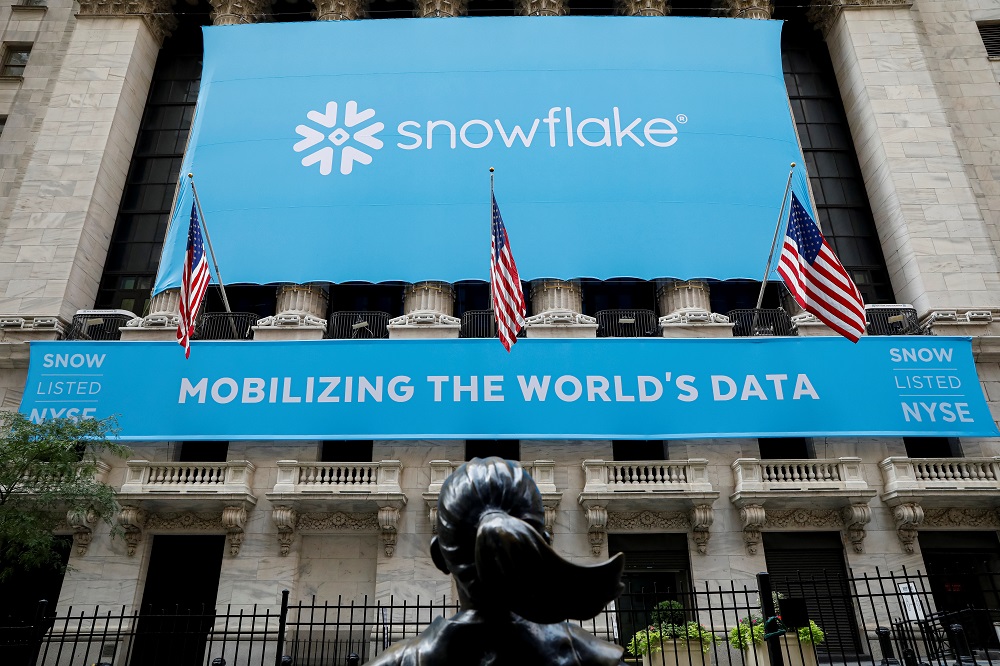 A banner for Snowflake Inc is displayed celebrating the companyu00e2u20acu2122s IPO at the New York Stock Exchange (NYSE) in New York September 16, 2020. u00e2u20acu201d Reuters pic