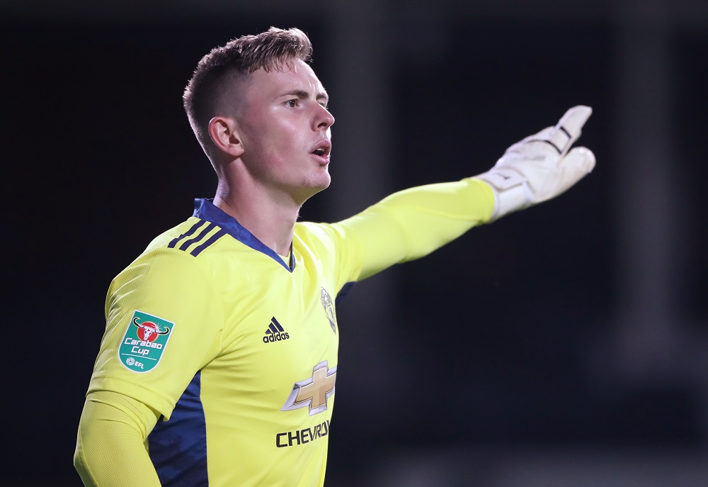 Manchester Unitedu00e2u20acu2122s Dean Henderson in action during the match against Luton Town in Luton September 22, 2020. u00e2u20acu201d Picture by Pool via Reuters