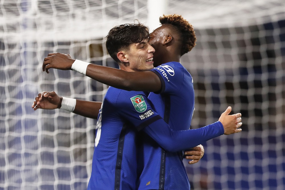 Chelsea's Kai Havertz celebrates scoring their fifth goal to complete his hat-trick against Barnsley at Stamford Bridge in London September 23, 2020. u00e2u20acu201d Picture by Pool via Reuters