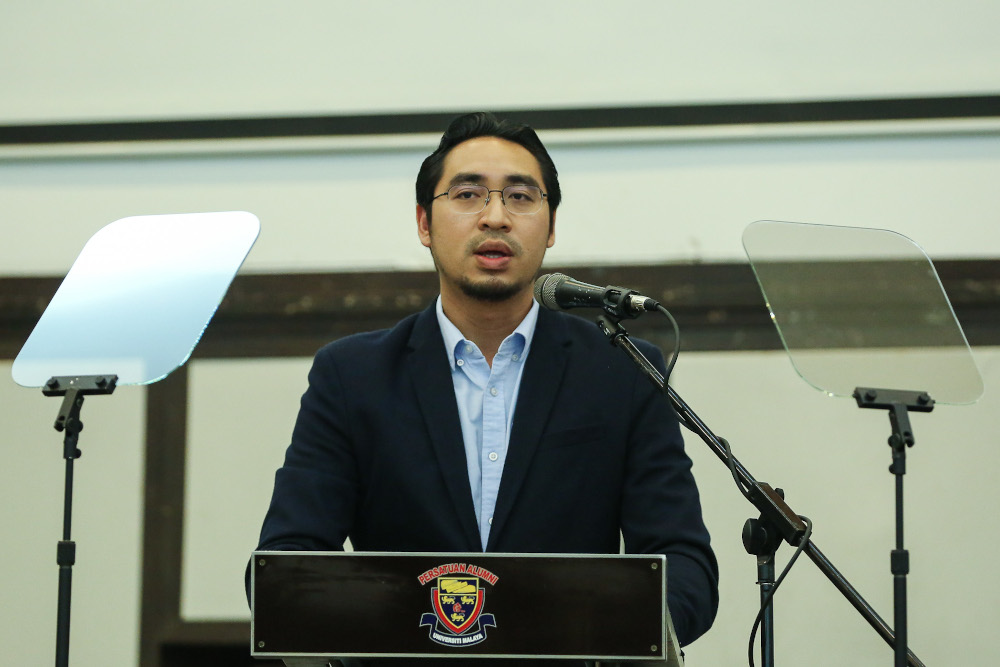 Deputy Youth and Sports Minister Wan Ahmad Fayhsal Ahmad Kamal speaks during a Perikatan Nasional event at Universiti Malaya in Kuala Lumpur September 1, 2020. u00e2u20acu201d Picture by Yusof Mat Isa