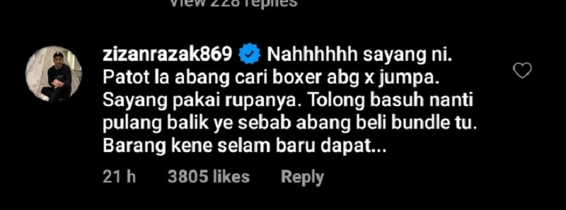 The comment managed to get thousands of likes from other users before it was deleted. — Screengrab from Instagram/jennierubyjane