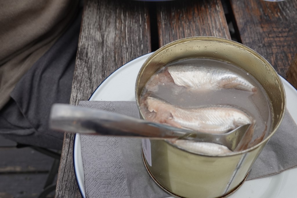 A can of fermented Baltic herring, known as surstromming in Swedish, sits on a table in the restaurant belonging to chef Malin Soderstrom in Skarsa, north of Stockholm, on September 4, 2020. u00e2u20acu201d AFP picn n
