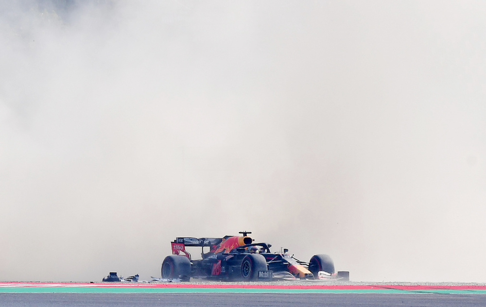  Red Bull's Max Verstappen in the gravel trap after crashing out at the start of the Tuscan Grand Prix at Mugello, Italy, Sept 13, 2020. u00e2u20acu201d Reuters pic