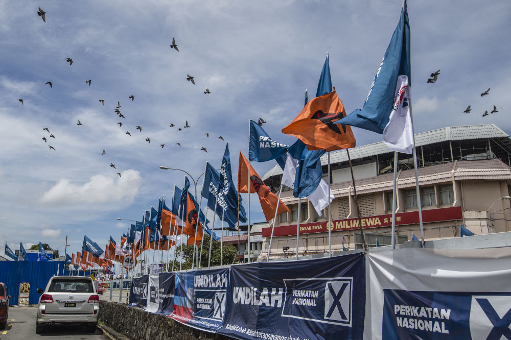 Party flags are seen during the Sabah state election campaign in Luyang, Sabah September 14, 2020. u00e2u20acu201d Picture by Firdaus Latif