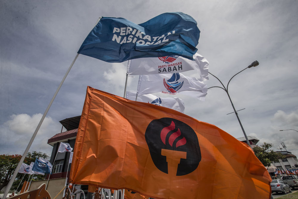 Party flags are seen during the Sabah state election campaign in Luyang, Sabah September 14, 2020. — Picture by Firdaus Latif