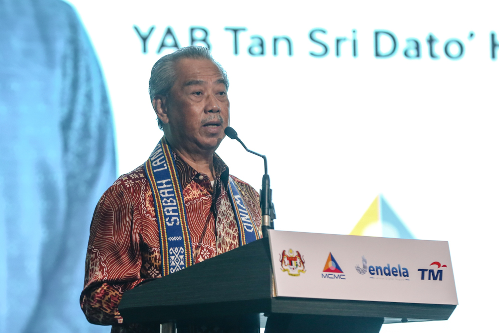 Prime Minister Tan Sri Muhyiddin Yassin speaks during the launch of Gerbang Sabah in Kota Kinabalu September 17, 2020. u00e2u20acu201d Picture by Firdaus Latif