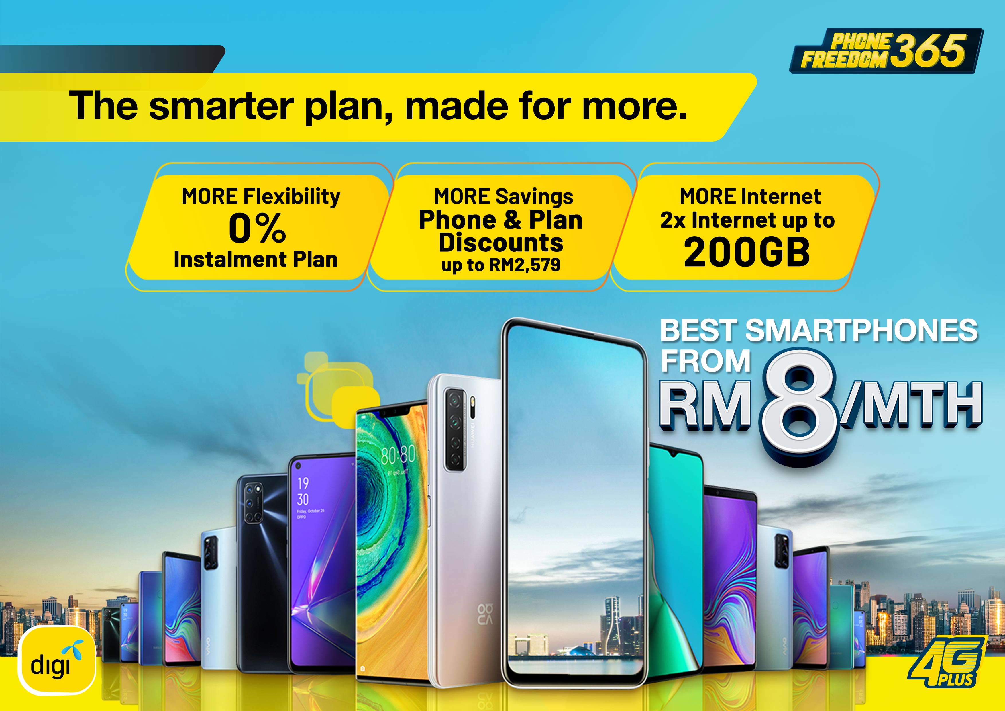 The improved PhoneFreedo 365 plans offer more flexibility, internet and savings when purchasing a new phone. — Picture courtesy of Digi.