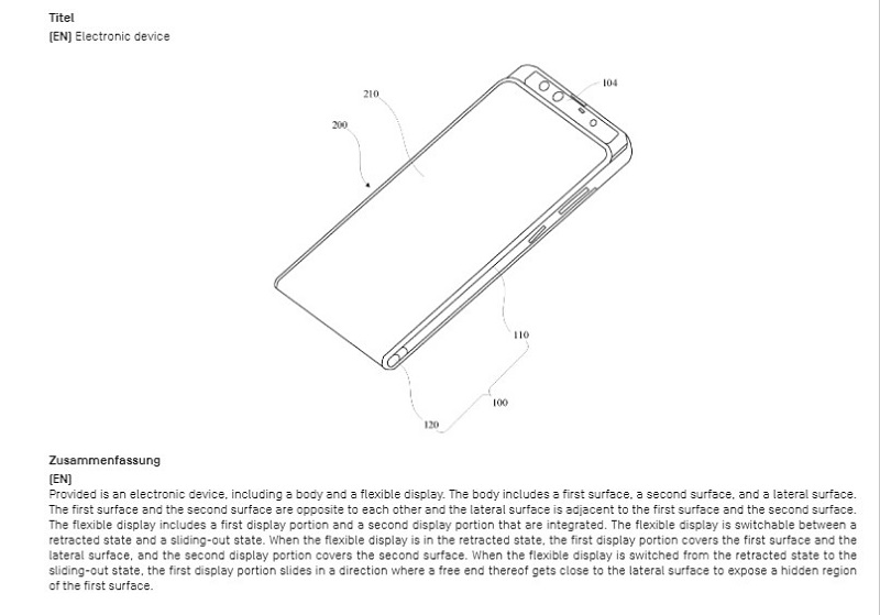 A diagram from the Xiaomi patent application, which shows a flexible display that slides around the device. u00e2u20acu201d Picture courtesy of Beijing Xiaomi Mobile Software Co, Ltd