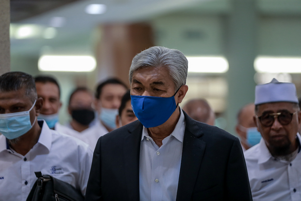 Datuk Seri Ahmad Zahid Hamidi arrives at the Kuala Lumpur High Court in Kuala Lumpur September 21, 2020. u00e2u20acu201d Picture by Ahmad Zamzahuri