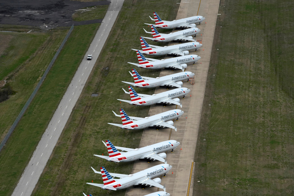 American Airlines 737 max passenger planes are parked on the tarmac at Tulsa International Airport in Tulsa, Oklahoma, US March 23, 2020. u00e2u20acu201d Reuters pic 