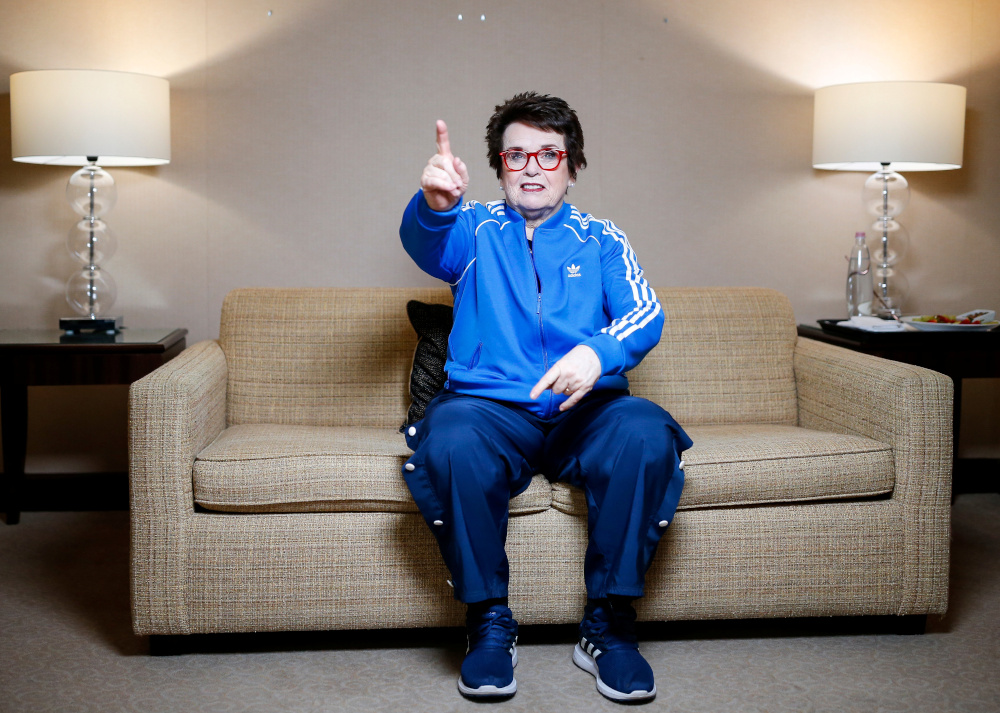 Billy Jean King is seen during an interview behind the scenes of Fed Cup Finals 2020 official draw in Budapest, Hungary February 11, 2020. u00e2u20acu201d Picture from ITF Tennis via Reuters