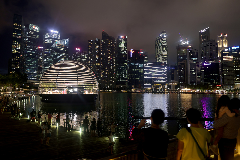 People take photos of the upcoming Apple Marina Bay Sands store in Singapore September 8, 2020. u00e2u20acu201d Reuters pic 
