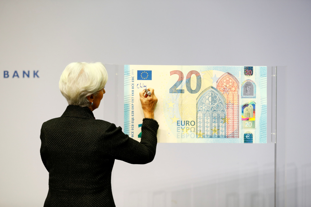 European Central Bank (ECB) President Christine Lagarde gives a signature which will be implemented on the newly printed euro banknotes at the banku00e2u20acu2122s headquarters in Frankfurt, Germany November 27, 2019. u00e2u20acu201d Reuters pic