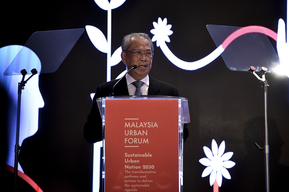 Prime Minister Tan Sri Muhyiddin Yassin delivers a speech at the opening ceremony of the Malaysia Urban Forum 2020 at the Auditorium Asian International Arbitration Centre in Kuala Lumpur September 28, 2020. u00e2u20acu201d Bernama pic