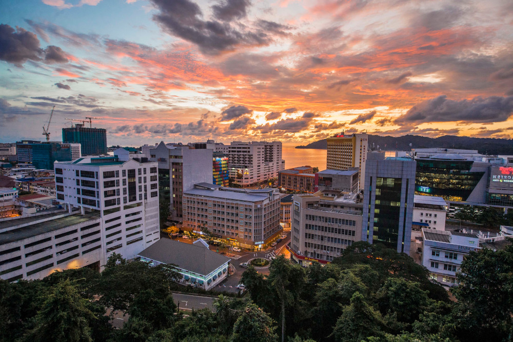 Commercial buildings stand in the central business district of Kota Kinabalu, Sabah September 23, 2020. u00e2u20acu201d Picture by Firdaus Latif