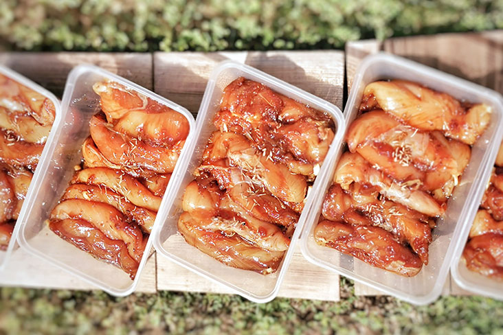 Well-marinated meats, ready for packing and delivery