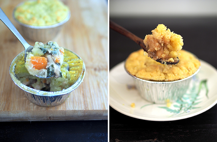 The cottage pie is a comforting mix of chicken, mushrooms and carrots with mashed potatoes (left). My favourite is the apple crumble with its generous buttery, light crumble paired with cut apples stewed with cinnamon and sugar (right)