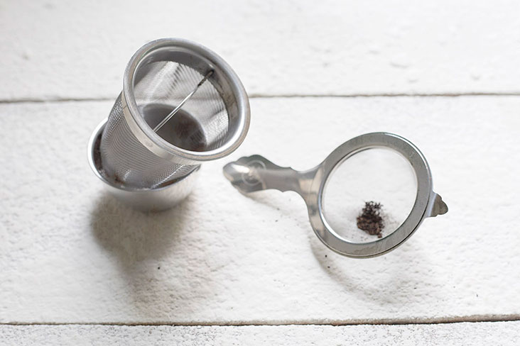 All manner of tea strainers can be used so long as they have a fine mesh