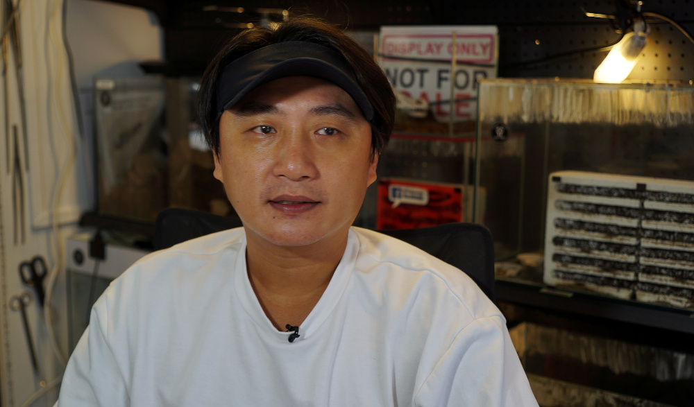 ‘Just Ants’ owner and founder John Ye sits outside his shop during an interview with Reuters in Singapore September 13, 2020. — Reuters pic 