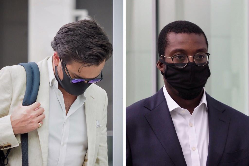 Alfred Jon Veloso Waring (left) and Olagunju Daniel Olalekan Olasunkanmi (right) outside the State Courts on June 16, 2020. u00e2u20acu2022 TODAY file pic