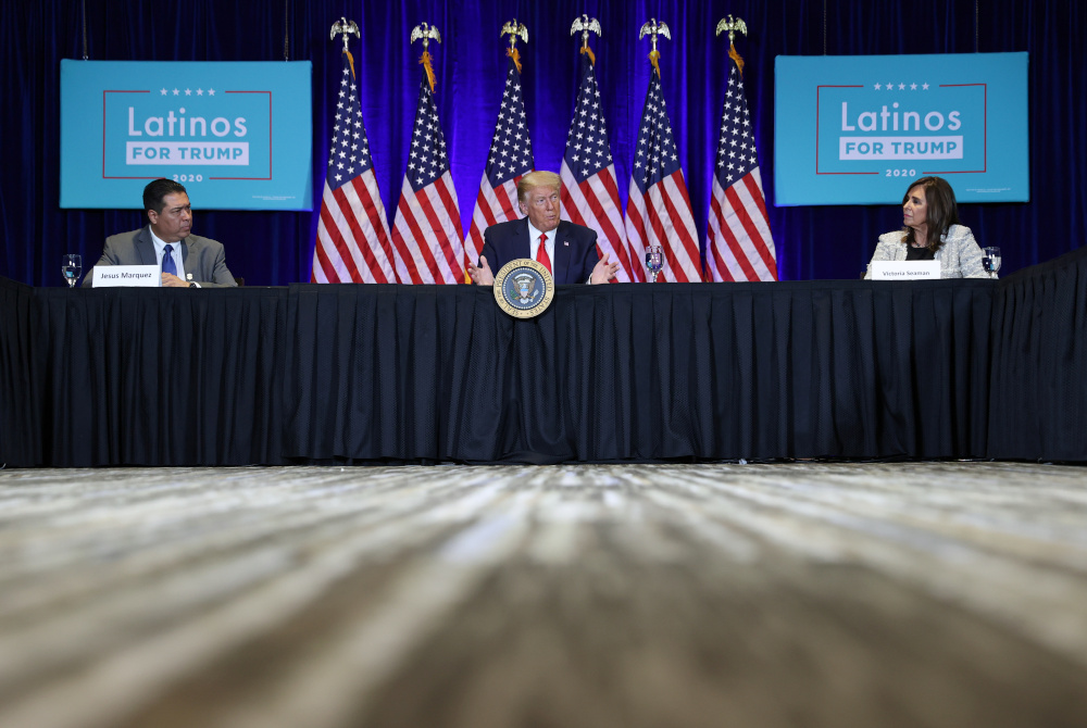 US President Donald Trump participates in a roundtable discussion alongside Las Vegas City Councilwoman Victoria Seaman and Jesus Marquez in Las Vegas, Nevada, US September 13, 2020. u00e2u20acu201d Reuters pic