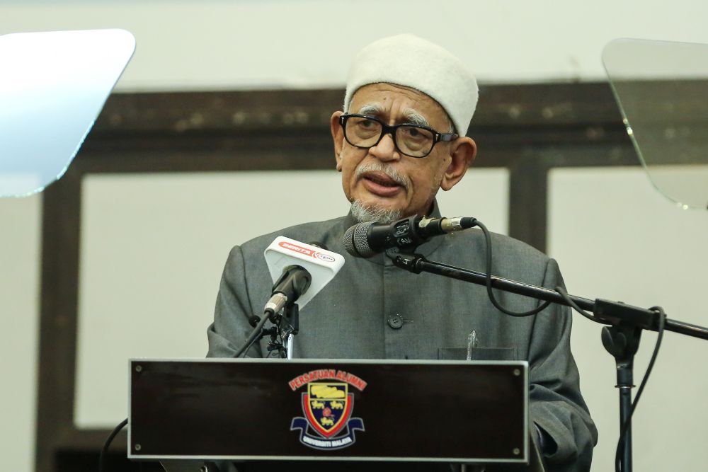 PAS president Datuk Seri Abdul Hadi Awang speaks during a Perikatan Nasional event at Universiti Malaya, Kuala Lumpur September 1, 2020. u00e2u20acu2022 Picture by Yusof Mat Isa