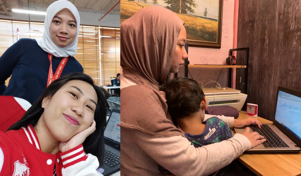 During the start of the MCO, Ili (upper left) had to work from home with her three-year-old son sitting on her lap as getting a babysitter was out of the question. — Picture courtesy of Ili Bazilah