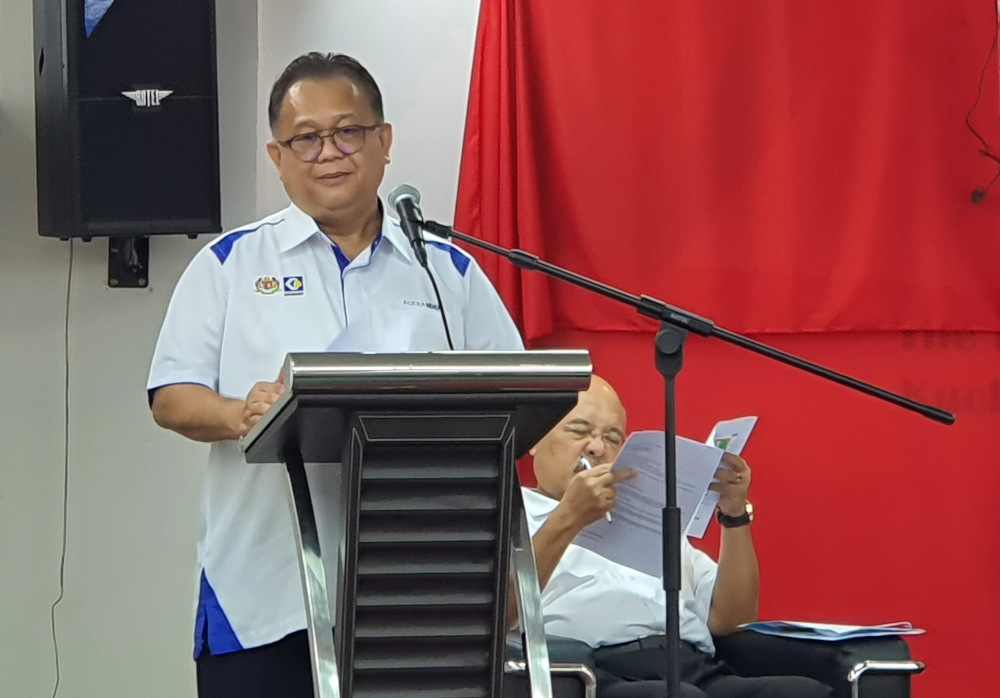Domestic Trade and Consumer Affairs Minister Datuk Alexander Nanta Linggi addresses the dialogue in Kuching September 14, 2020. u00e2u20acu201d Picture by Sulok Tawie