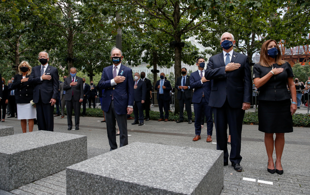 Joe Biden and his wife Jill, former New York City Mayor Michael Bloomberg, US Vice President Mike Pence and his wife Karen attend ceremonies marking the 19th anniversary of the September 11, 2001 in New York, September 11, 2020. u00e2u20acu201d Reuters pic 
