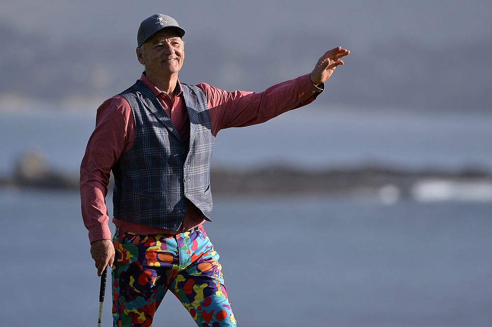 Bill Murray acknowledges the crowd  during the AT&T Pebble Beach Pro-Am golf tournament at Pebble Beach Golf Links, California February 10, 2018. u00e2u20acu201d USA TODAY pic via Reuters