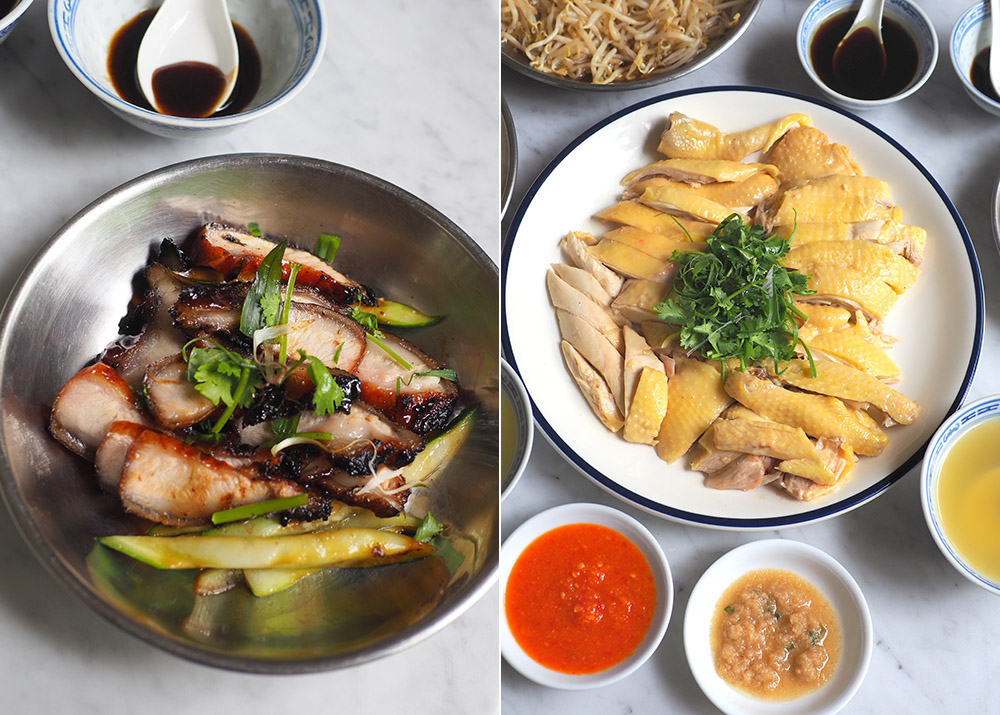 The 'char siu' is also good with tender, moist meat and less fat (left). The poached chicken is made from 'choy yin kai' that has slightly harder meat but it is still tender with a smooth, silky skin and the highly sought after gelatinous layer under the skin (right).