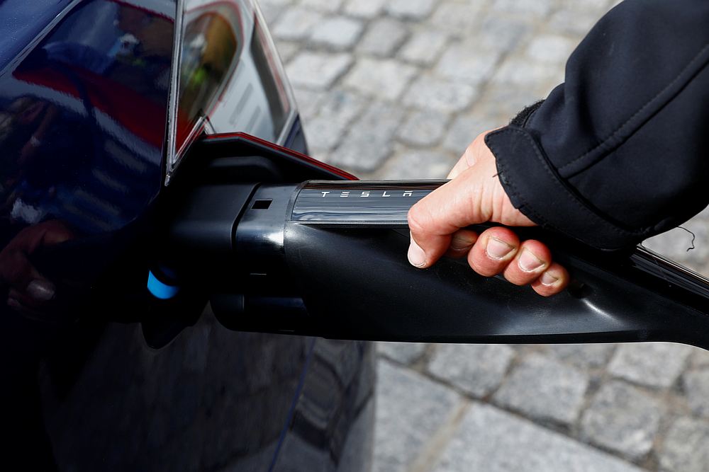 A Tesla car is charged during the presentation of the new charge system in the EUREF campus in Berlin, Germany September 10, 2020. u00e2u20acu201d Reuters pic