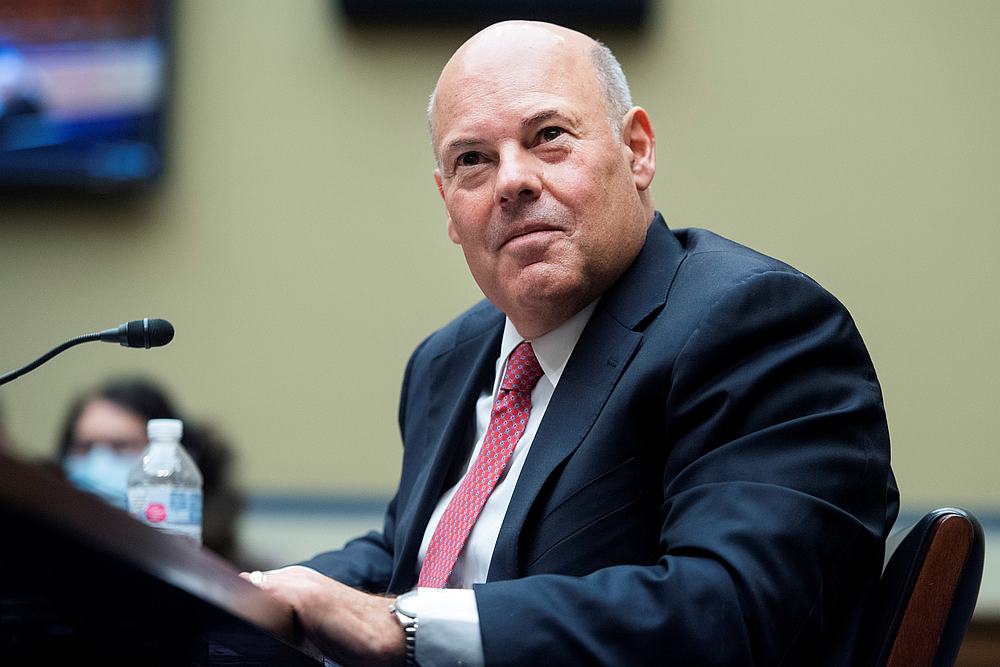 Postmaster General Louis DeJoy testifies during the House Oversight and Reform Committee hearing in Rayburn House Office Building, Washington August 24, 2020. u00e2u20acu201d Pool pic via Reuters