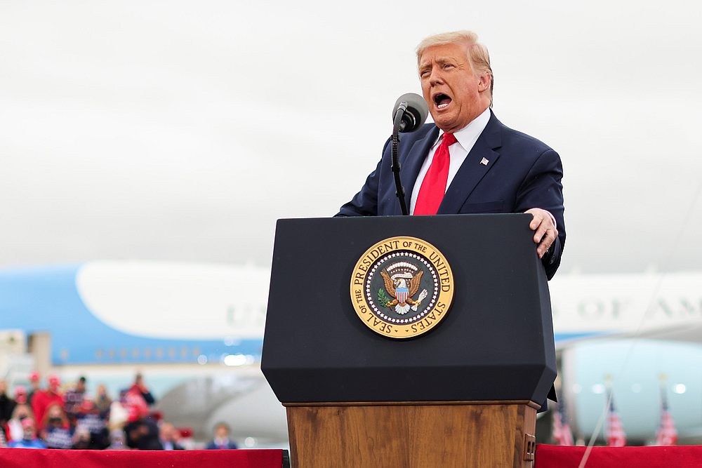 US President Donald Trump speaks during a campaign event at MBS International Airport, in Freeland, Michigan September 10, 2020. u00e2u20acu201d Reuters pic