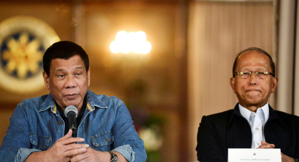 Philippine President Rodrigo Duterte announces the disbandment of police operations against illegal drugs next to Defence Secretary Delfin Lorenzana at the Malacanang palace in Manila, Philippines January 29, 2017. u00e2u20acu201d Reuters pic 