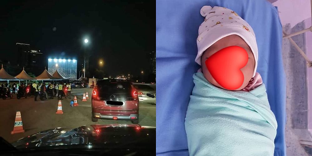 Hasrul stepped up to become a midwife for his partner after she started giving birth in their vehicle. — Pictures from Facebook/inforoadblockjpjpolis and Facebook/hasrulwahab