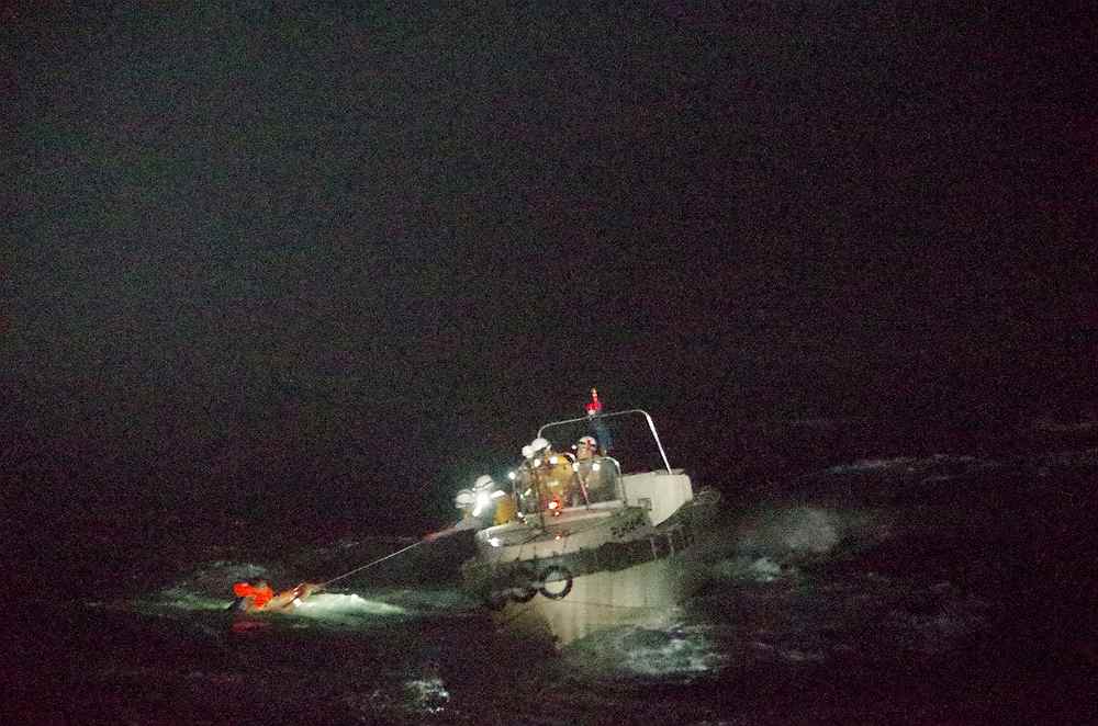 A Filipino crew member believed to be onboard Gulf Livestock 1 being rescued by a Japan Coast Guard boat to the west of Amami Oshima island in southwestern Japan September 2, 2020. u00e2u20acu201d Japan Coast Guard handout via Reuters