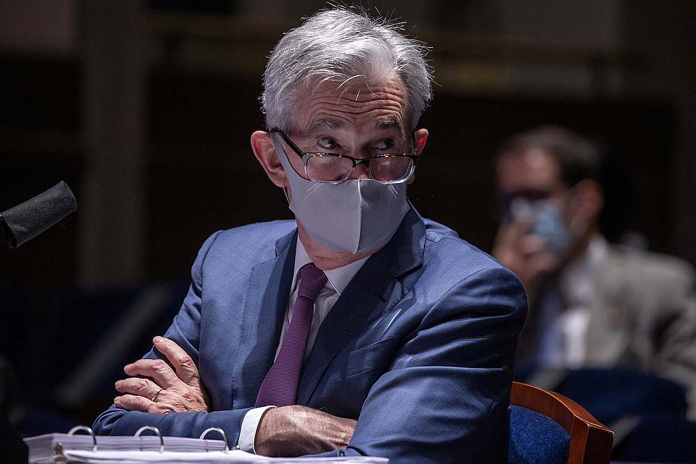 Federal Reserve Chairman Jerome Powell, wearing a face mask, testifies before the House of Representatives Financial Services Committee on Capitol Hill in Washington June 30, 2020. u00e2u20acu201d Pool pic via Reuters