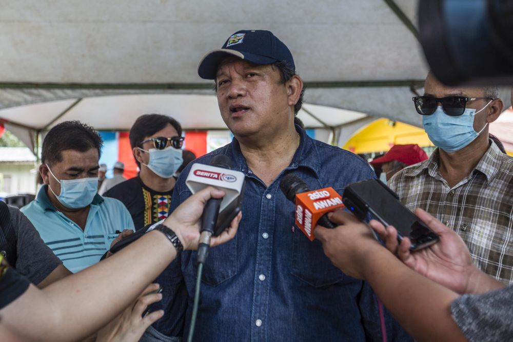 Datuk Joniston Bangkuai, Parti Bersatu Sabahu00e2u20acu2122s candidate for Kiulu, speaks to reporters while campaigning in Kiulu September 18, 2020. u00e2u20acu201d Picture by Firdaus Latif