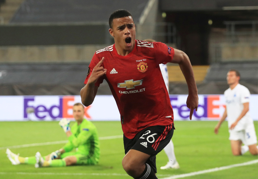 Manchester Unitedu00e2u20acu2122s Mason Greenwood celebrates scoring a goal but is ruled out by VAR, as play resumes behind closed doors at the Europa League Quarter Final against FC Copenhagen in Cologne, Germany, August 10, 2020. u00e2u20acu201d Reuters pic 