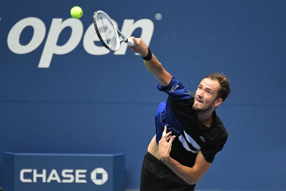 Daniil Medvedev serves against Andrey Rublev in a men's singles quarter-finals match at USTA Billie Jean King National Tennis Center September 9, 2020. u00e2u20acu201d Reuters pic