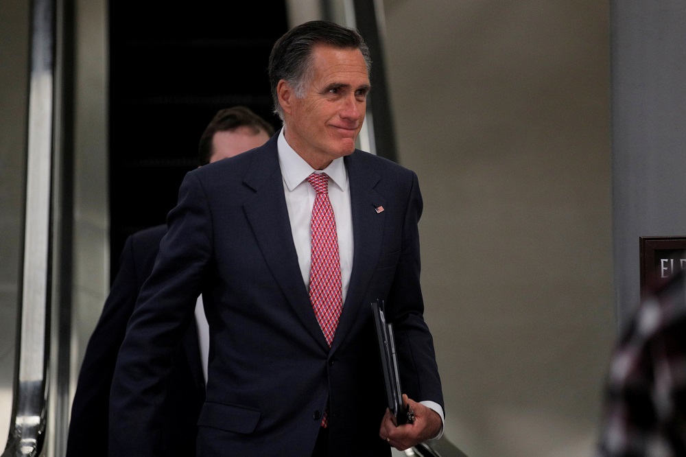 US Senator Mitt Romney exits at the end of the day as the Trump impeachment trial continues in Washington January 27, 2020. u00e2u20acu2022 Reuters file pic