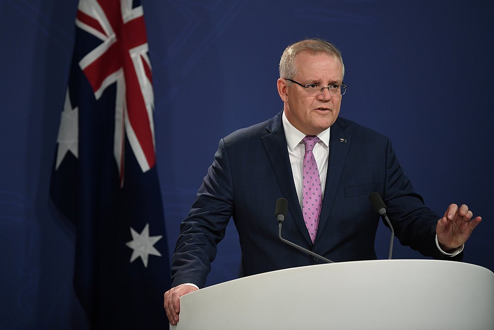 Australia's Prime Minister Scott Morrison speaks to the media in Sydney, Australia, July 27, 2020. u00e2u20acu201d AAP Image via Reuters