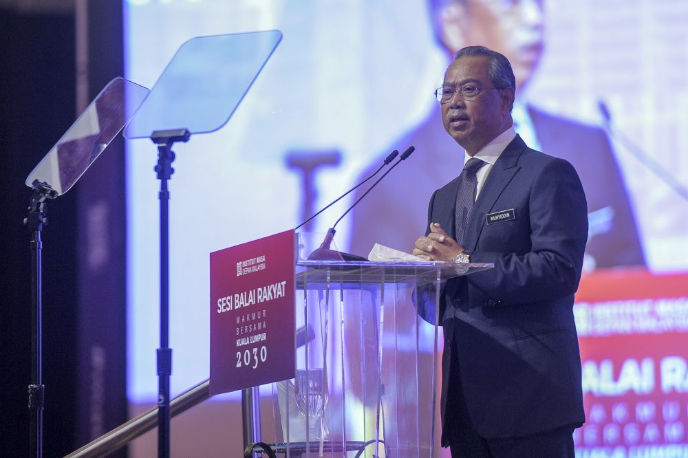 Prime Minister Tan Sri Muhyiddin Yassin delivers his speech during the Shared Prosperity Vision 2030 townhall session at the Kuala Lumpur Convention Centre September 29, 2020.  u00e2u20acu201d Picture by Shafwan Zaidonnn