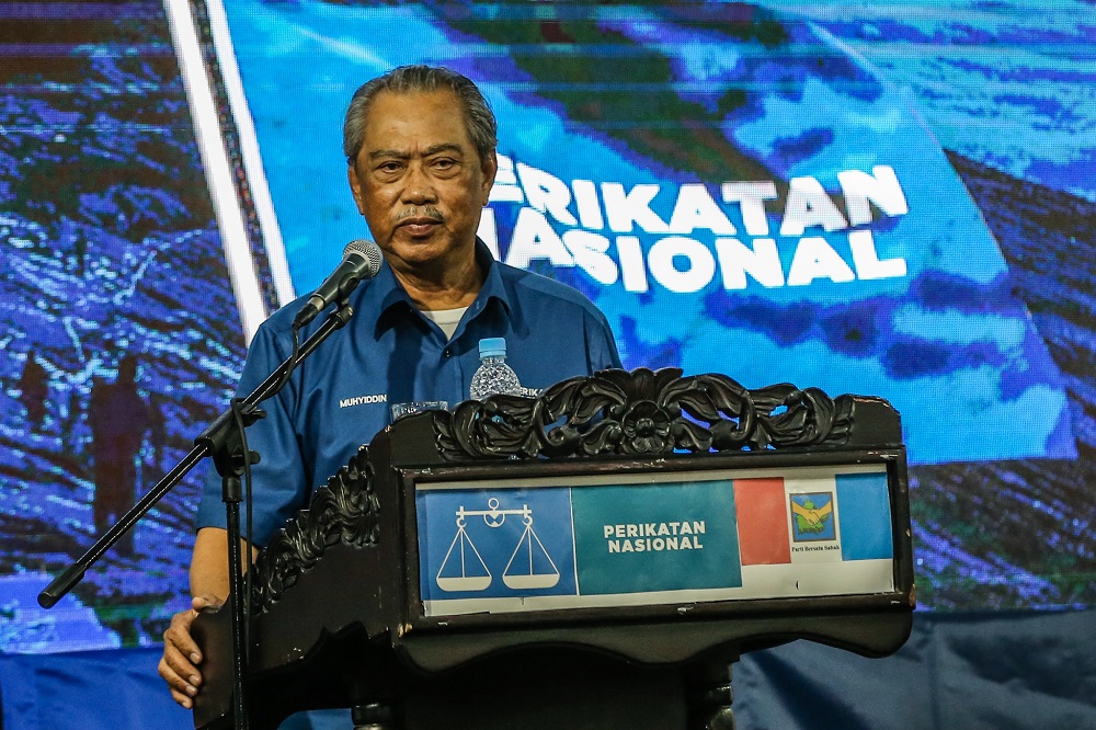 Prime Minister Tan Sri Muhyiddin Yassin speaks in Putatan, Sabah September 24, 2020. u00e2u20acu2022 Picture by Firdaus Latif
