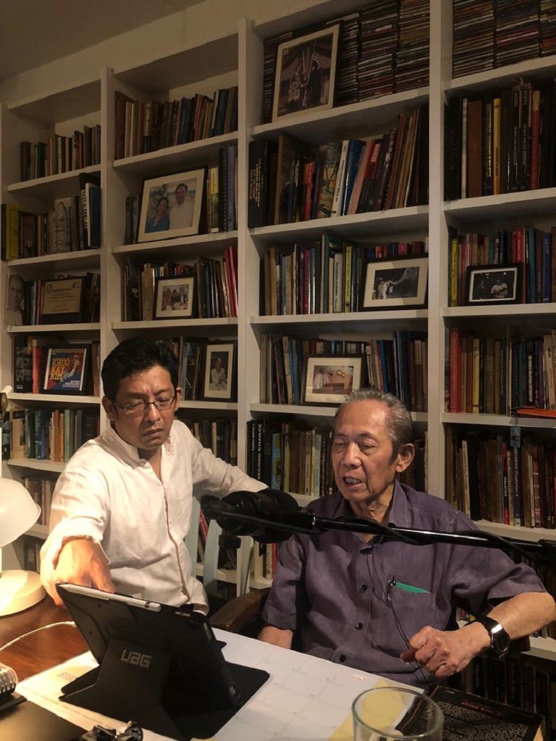 The late historian Tan Sri Khoo Kay Kim at home with his son Eddin during a recording session. ― Picture courtesy of Nusantara Audiobooks